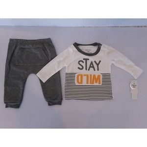 Bloomin' Baby 2 Pc Outfit "Stay Wild" Grey/White/Orange 3-6 mo NWT